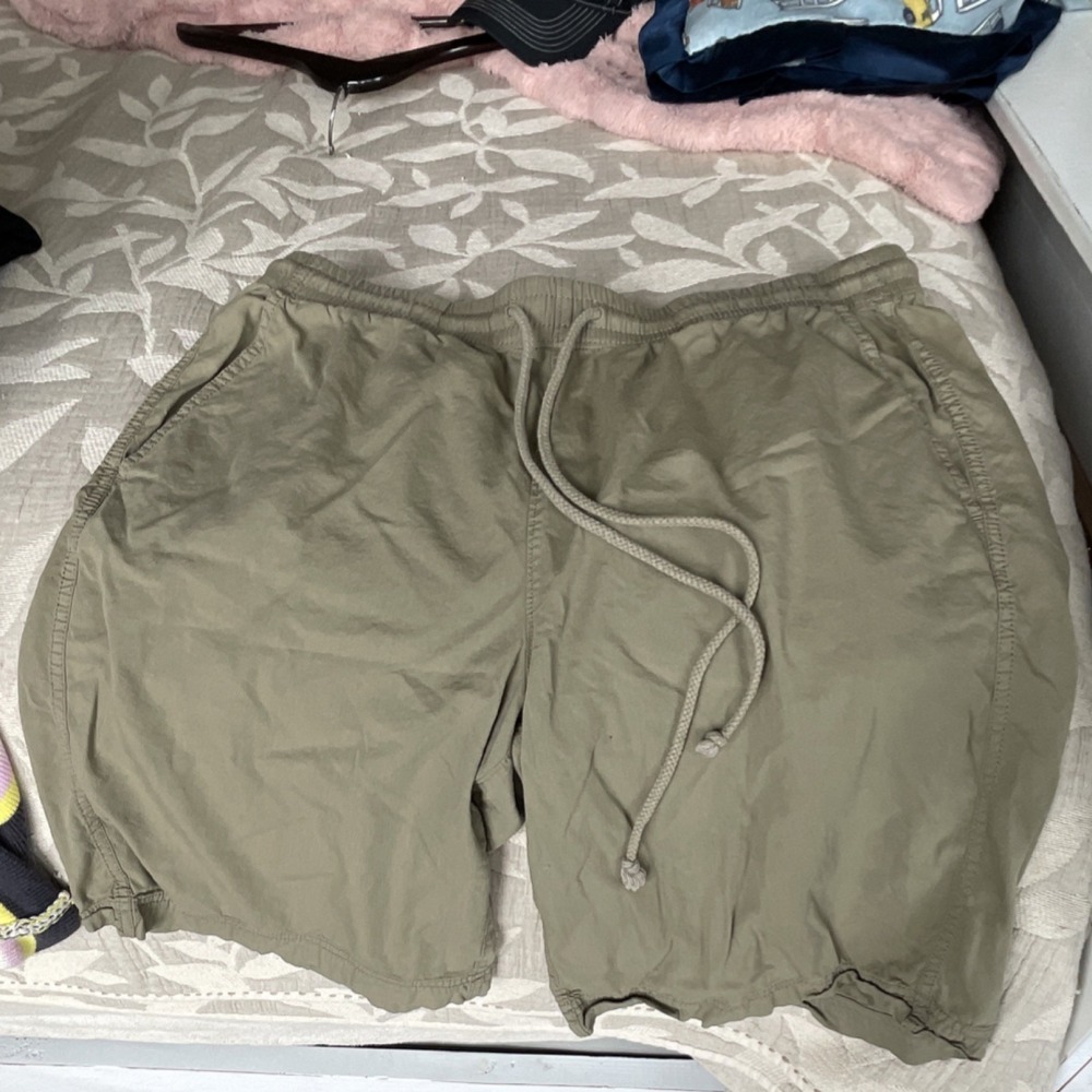 Free People Green Cotton Knit Chino Shorts Drawstring Elastic Waist Pockets S